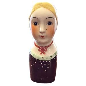 CERAMIC LADY HEAD 9" Flower Vase In The Style Of GEMMA TACCOGNA